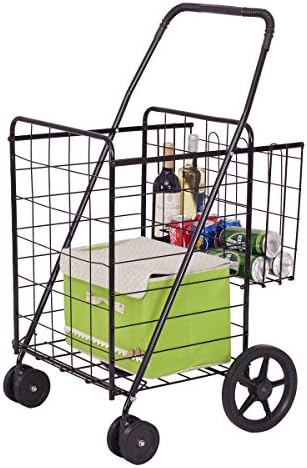 Folding Shopping Cart Jumbo Basket Grocery Laundry Travel w/ Swivel Wheels Allblessings