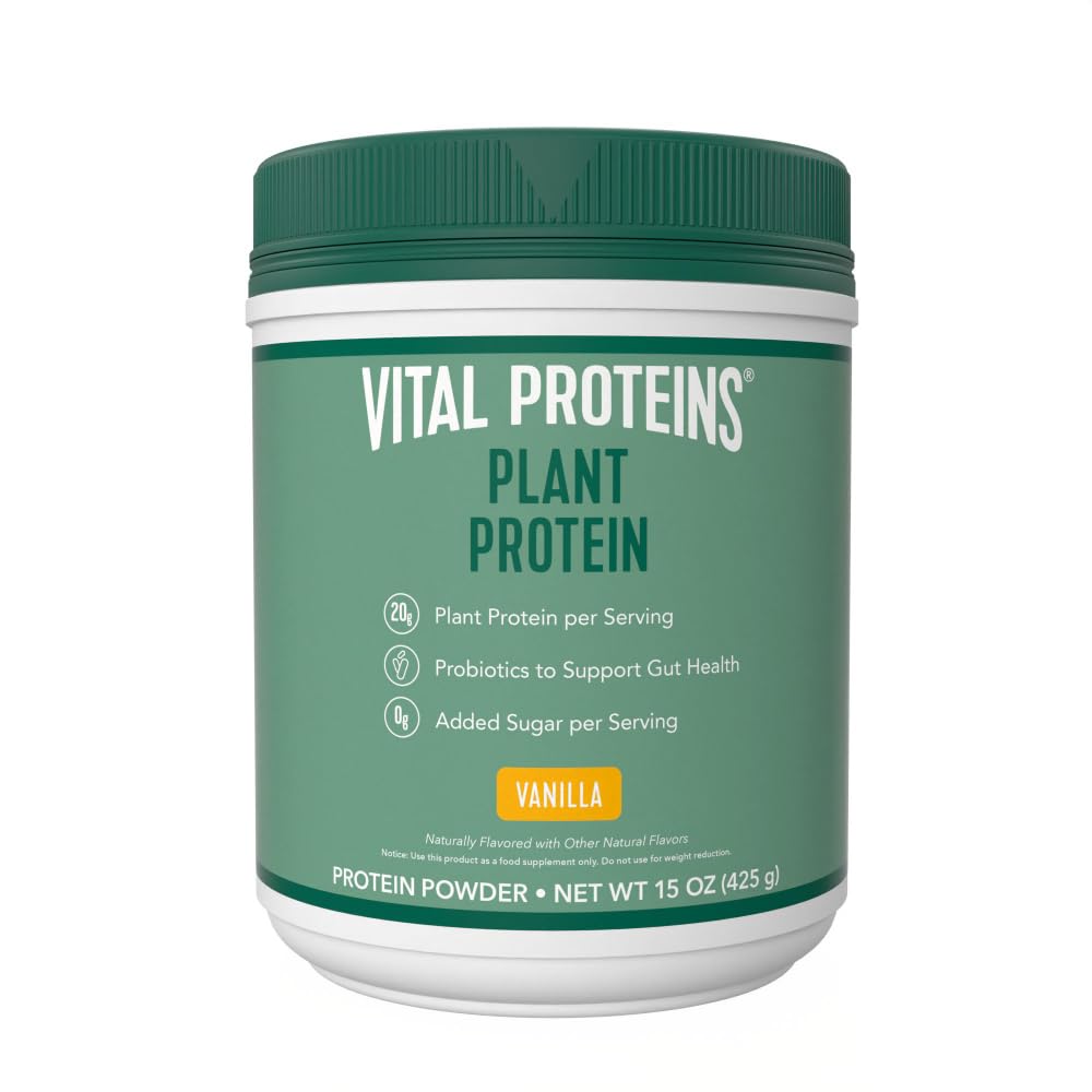 Vital Proteins Protein Powder – 20g Plant Based Protein with Chickpea – 1B CFU Probiotic for Gut Health, No Added Sugar – Vanilla, 15 oz