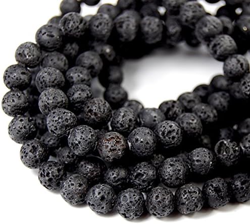 8mm Black Natural Lava Round Stone Beads - 15" strand