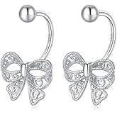 Reffeer Solid 925 Sterling Silver Bow Half Hoop Earrings Huggie for Women Teen Girls Bowknot Hoop Earrings Open Hoops