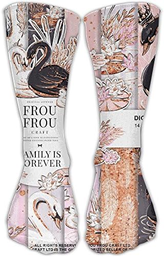 Women Baby Paper Pack Cute Pastel Pink Peach Gold Glitter Swan(11837) Tube Dresses Over The Knee Thigh High Stockings Cosplay/Cheerleader Socks