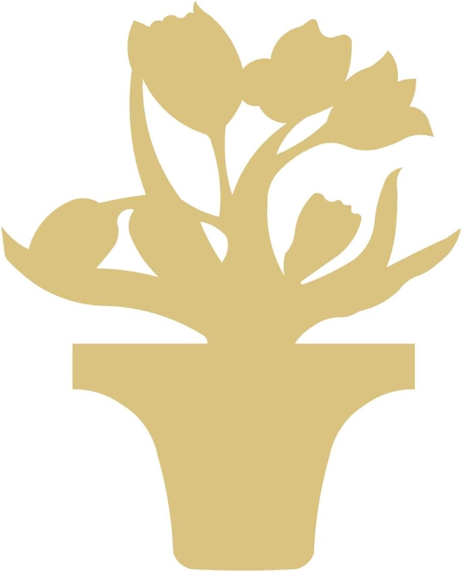 Flower Pot Tulips Cutout Unfinished Wood Spring Flower Garden Seasonal Door Hanger MDF Shape Canvas Style 1 (6")