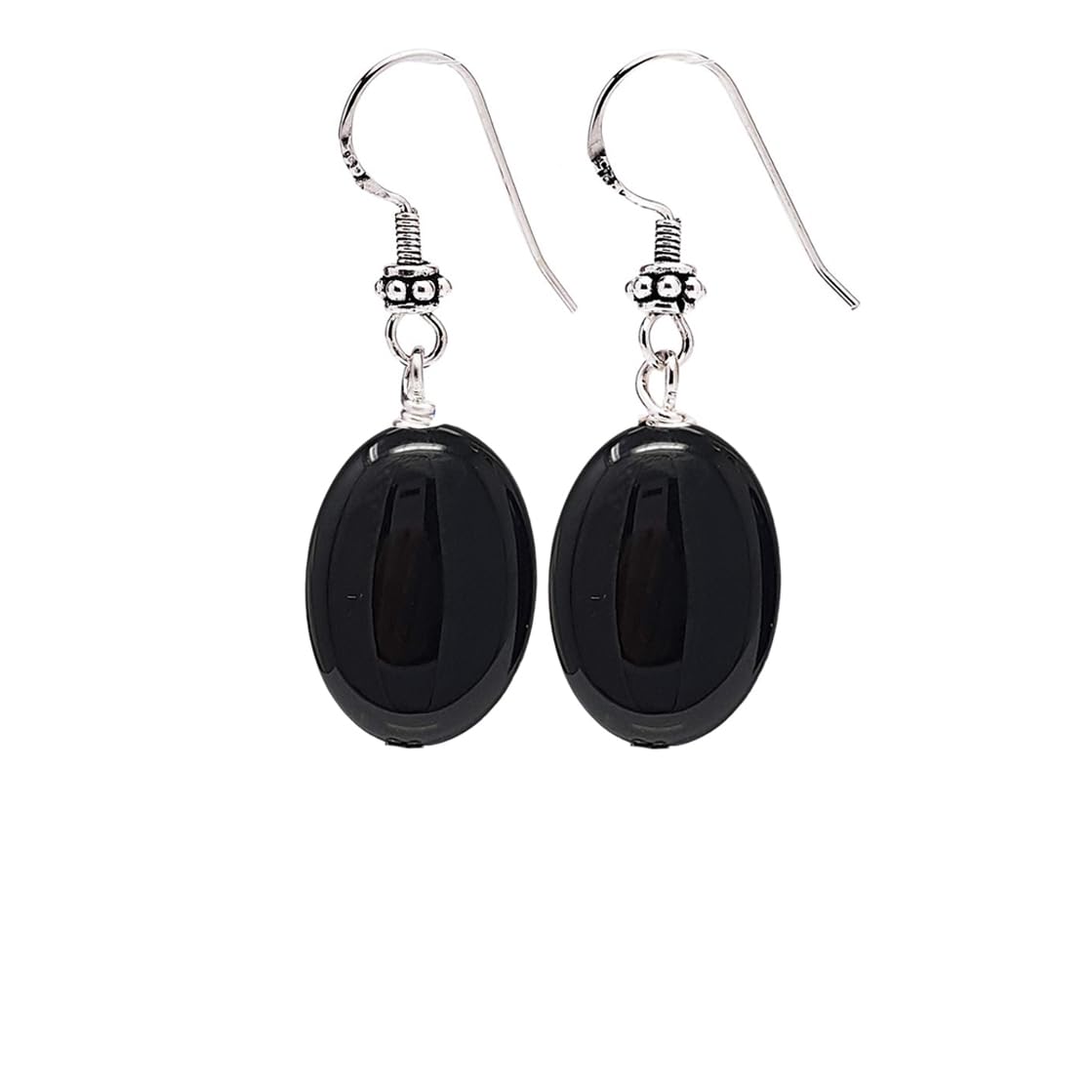 TreasureBay Stunning Handmade Natural Gemstone Earrings for Women Made with Sterling Silver (Oval Black Agate)
