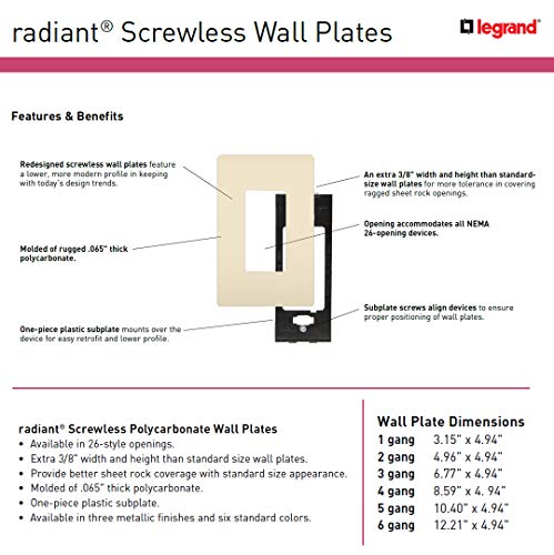 Legrand - Pass & Seymour Radiant Rocker Switch Wall Plate, Legrand Screwless Wall Plate 2 Gang, White Wall Plate, RWP262WCC6, 1 Count