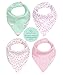 REVERSIBLE & WATERPROOF Cotton Baby Bandana Drool Bibs for Girls with Adjustable Snaps, Pack of 4, Soft Absorbent Cute Modern Premium Bib Set for Teething Drooling (Pink)