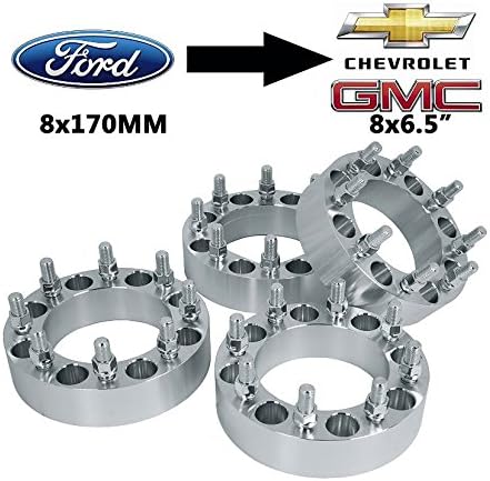 4 PC 8x170MM TO 8x6.5" 8 LUG 1.5" THICK FORGED WHEEL SPACERS ADAPTERS CHANGES LUG PATTERN FROM FORD TO CHEVY/GMC/DODGE 14x1.5 THREAD PITCH FAST SHIPPING MADE IN USA