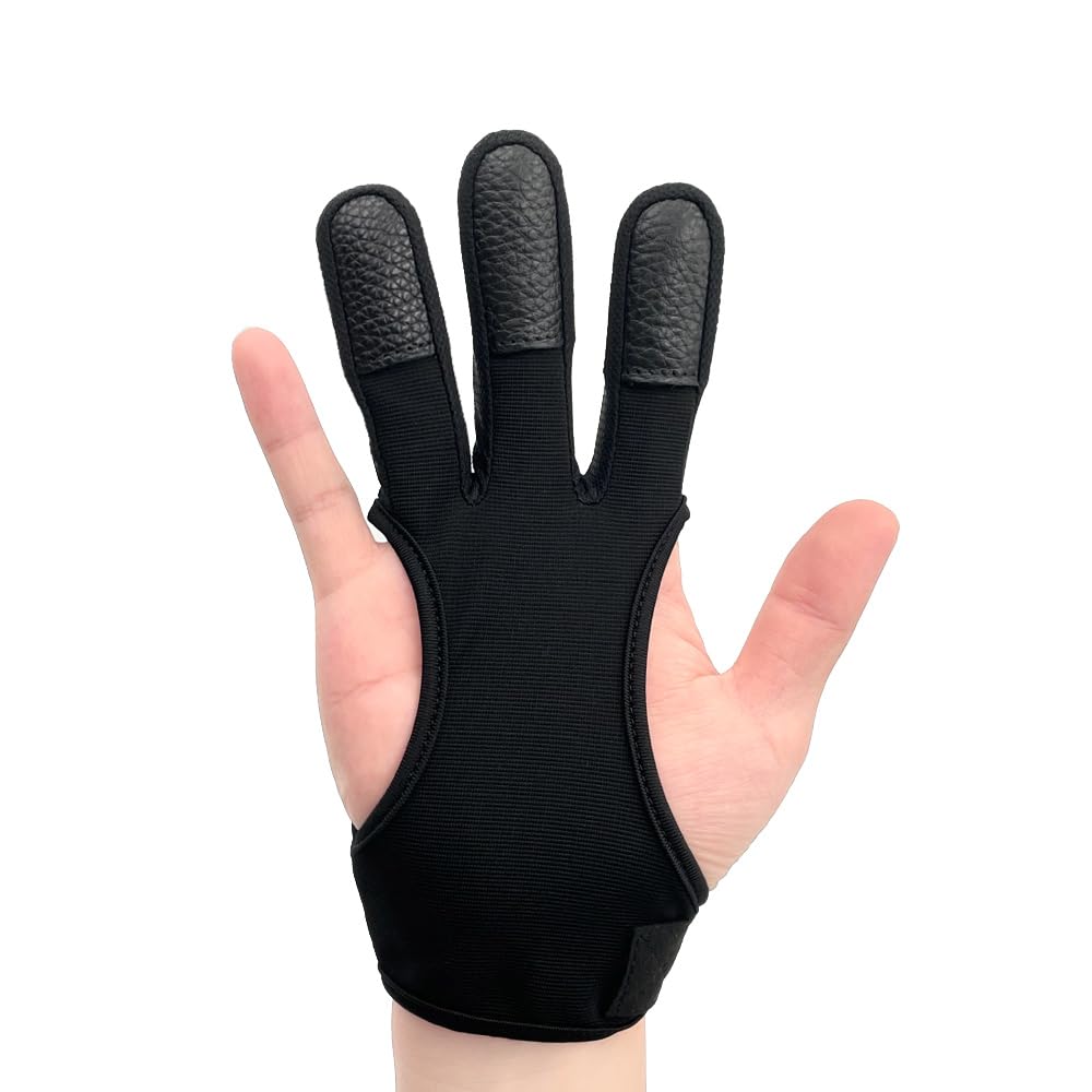 LICQIC Archery Glove, Three Finger Shooting Hunting Leather Gloves Protector for Beginner