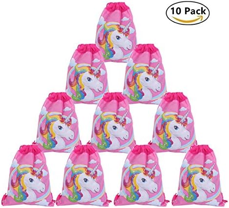 10 Pack Unicorn Drawstring Bags Party Favors, Party Supplies for Kids Birthday