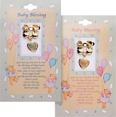 rosarybeads4u BABY BLESSING BOOTIE BROOCH Blue Boy Gold Coloured Metal Charm Medal