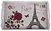 Wooden Food Serving Trays with Handles - Nesting Trays - Stackable - for Breakfast in Bed, Coffee Table, Parties, Hosting, & More - Elegant Paris Theme Print - White - 3 Piece Set - Sml, Med, Lg