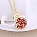 ZJchao 24K Women Red Gold Rose Pendant Necklace Her Plated Rhinestone Heart Shaped Present for Wife Girlfriend Valentine's Day, Great Anniversary, Birthday, Wedding