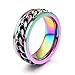 WaMLFac 8mm Titanium Steel Rainbow Spinner Cuban Link Chain Lucky Ring for Men Women Wedding Ring
