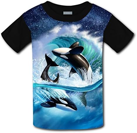 Jumping Whale Art Designed Kids Short Sleeve Shirts Boys Girls Tee Elastic Crew Round Tops M