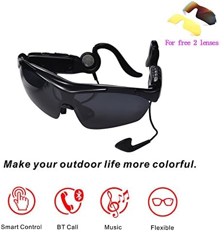 Newest Sunglasses Smart Touch Bluetooth 4.0 Stereo Music Headphone, Polarized Glasses with a Free Colorful Glasses for Travel, Cycling, Driver with Handsfree for iPhone Samsung LG Cell Phones (Black)