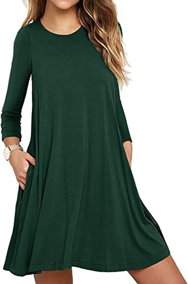 Muhadrs Women's Long Sleeve/Sleeveless Casual Loose Swing T-Shirt Dress