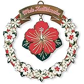 Hawaiian Mele Hibiscus Collectible Metal Christmas Ornament