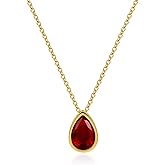 Watforsh 14K Gold Plated Ruby Necklaces for Women Red Teardrop Crystal Pendant Necklace Birthstone for Christmas or Daily Wear
