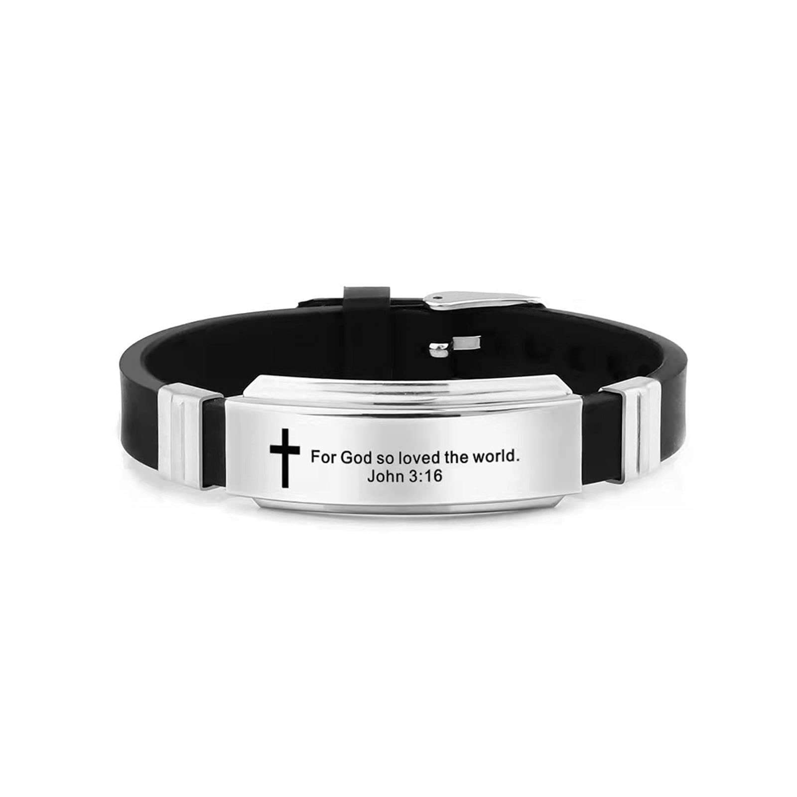 KunBead Jewelry Mens Cross Religious Christian Silicone Engraved Bracelet Wristbands with Scripture Quote Bible Verse Inspiring Gift for Women