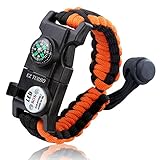 Survival Bracelet, EZ Turbo 20 in 1 Survival Paracord Bracelet, Survival Gear Kit with SOS LED Light, Emergency Knife, Whistle, Compass, Fire Starter for Camping, Climbing, Waterproof, Orange