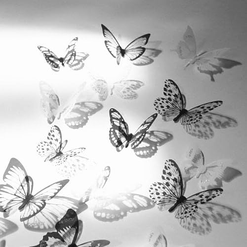 New12pcs 3D Butterfly Wall Stickers Art Decal Home Room Decorations Decor (Black & White), Gold,silver,white