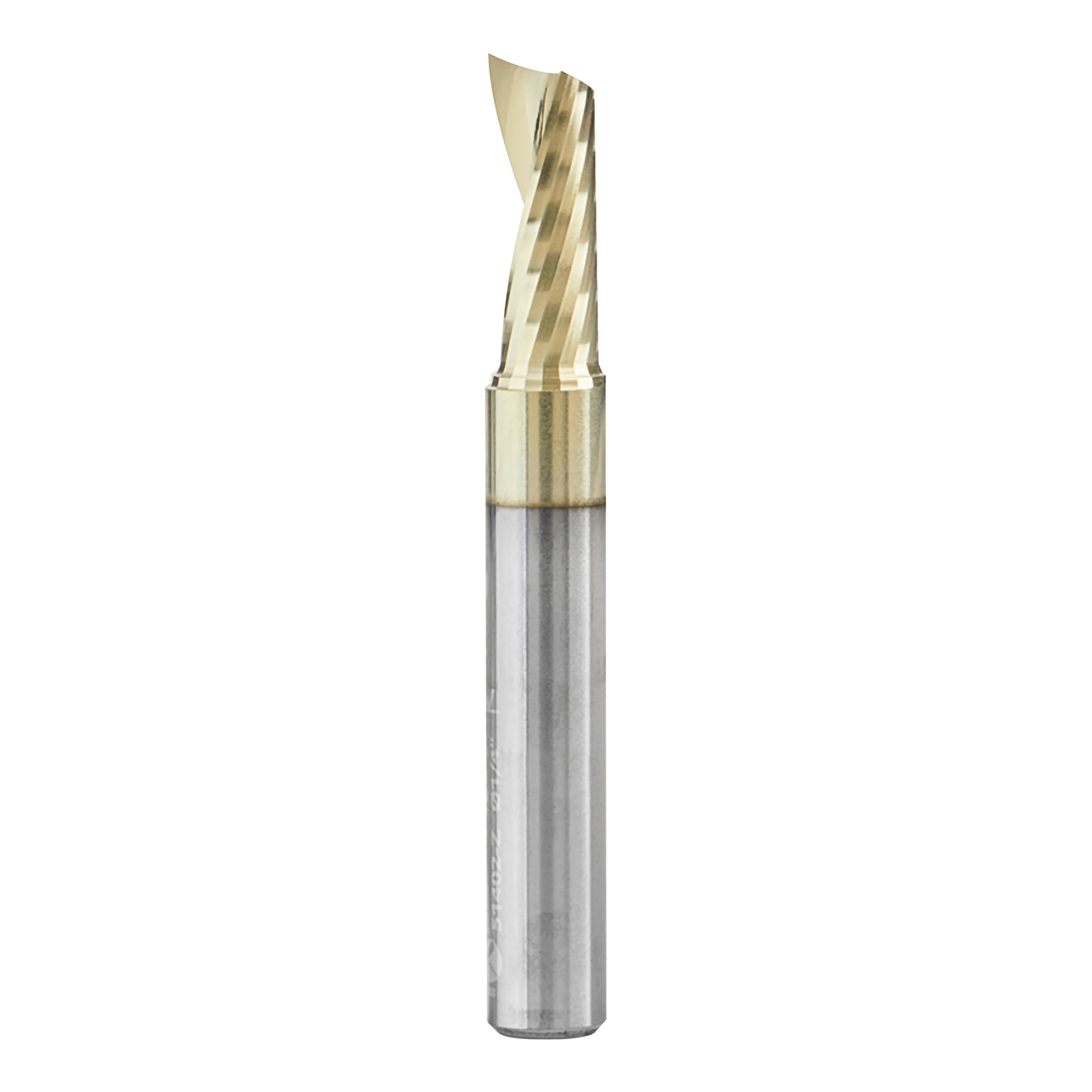 Amana Tool 51402-Z SC Spiral O Single Flute Aluminum Cutting 1/4 D x 5/8 CH x 1/4 SHK x 2 Inch Long Up-Cut ZrN Coated Router Bit withMirror Finish