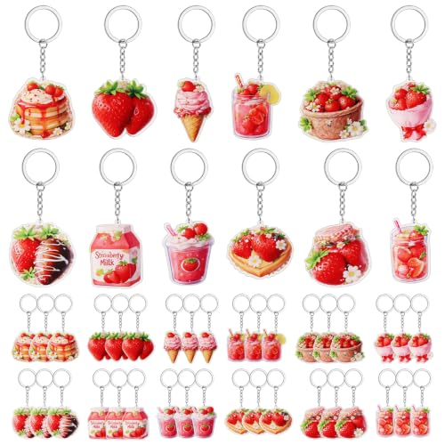 36PCS Strawberry Keychains Bulk, Acrylic Strawberry Party Favors Gifts with Shortcake Keychain