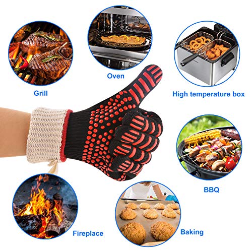 MEMX Oven Gloves, Barbecue Gloves 1472°F Heat Resistant Grill Gloves, Extreme Kitchen Cooking Oven Mitts, Finger Flexibility 13\