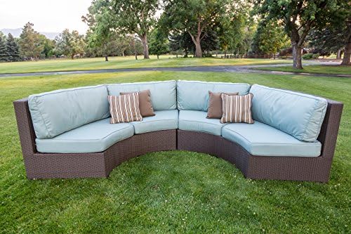 Curved Wicker Sofa Sectional Two Piece Set with Sunbrella Fabric (Canvas Spa)