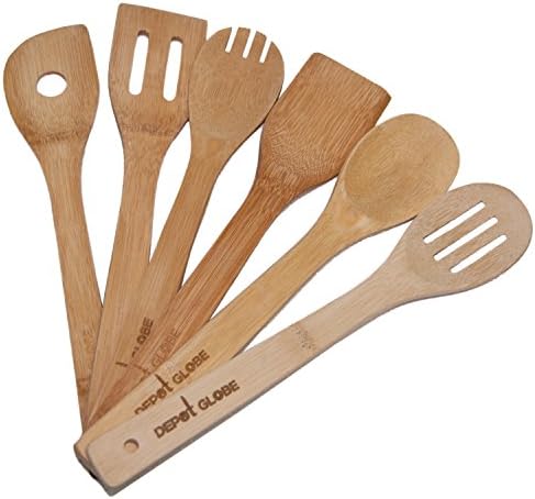 Kitchen Cooking Utensils Bamboo Spoon and Spatula 6 Set - By Depot Globe