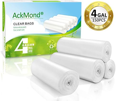 AckMond 4 Gallon 200 Counts Strong Trash Bags Garbage Bags, Bin Liners, for home office kitchen, Clear