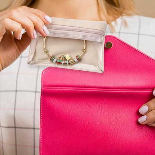 SUSOO 12 Pcs Portable Travel Jewelry Pouch, Velvet Jewelry Organizer Case with Clear Zipper Pocket, Women and Girls Small Storage Bag for Zipper Pouch Rings and Earrings Necklace（12cmx8.5cm/4.7″x3.4″）