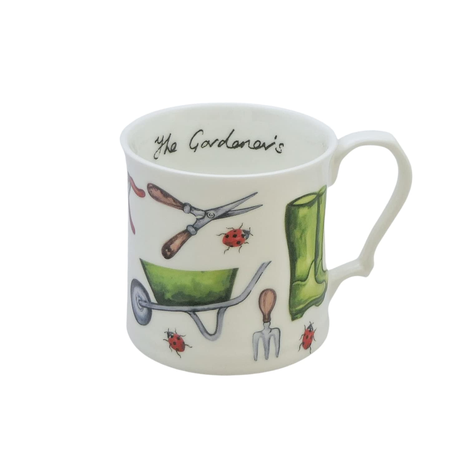 ROCK THE HOME Gardening Small Tankard Mug – White Fine English Bone China Cup, Made and Hand Decorated in England, Dishwasher and Microwave Safe, for Coffee Tea Latte Americano, 8 fl oz (236 ml)