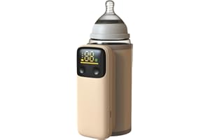 AGWIM Portable Baby Bottle Warmer for Breastmilk or Formula - Fast Heating, Leak-proof, 18W Fast Charging, Nightlight, Temperature Display, Can Use while Charging, 6000mAh, Gold