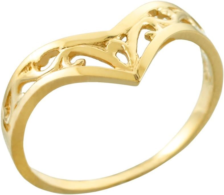 Modern Contemporary Rings Fine 10k Yellow Gold Filigree Chevron Ring for Women