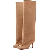 Women's Knee High Boots Nude Suede Wide Calf Stiletto Long Boots Pull On High Heel Riding Boots Fahion Dress Fall Tall Boots