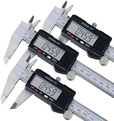 TZ Tech Stainless Steel 6-Inch Digital Caliper with Extra-Large LCD Screen and Instant SAE-Metric Conversion (Black/Silver Set of 3)