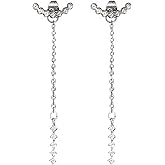 Crymystal Bohemian Crystal Arc Earrings Long Tassel Chain Earrings Silver Arc Stud Earrings Vintage Long Chain Drop Earrings Jewelry for Women and Girls Party Gifts