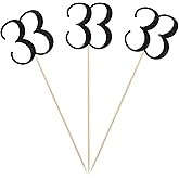 Black Glitter 33rd Birthday Centerpiece Sticks, 12-Pack Number 33 Table Topper Anniversary Party Decorations