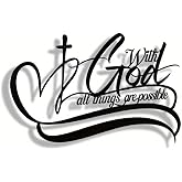 With God All Things Are Possible Metal Art - Scripture Metal Wall Art with Bible Verses, Christian Inspirational Word Decor for Home, Office & Church- Black Religious Hanging Sign for Living Room (A)
