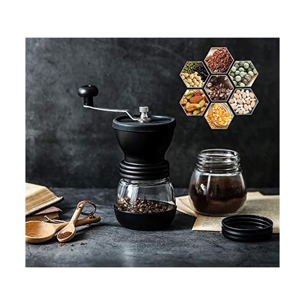 Manuelle Kaffeemühle mit verstellbarem Keramik-Frässtift, Handkaffeemühle mit Glasversiegelung und 2-in-1… – Bild 8