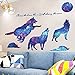 iwallsticker Creative Blue Galaxy Wolf Wall Decals Removable Stickers Living Room Decor Home Art Kids Bedroom Decal Nursery Sticker Boy Rooms Mural Children Gift Sticker Decal
