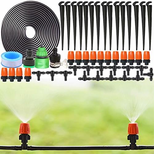 Drip Irrigation Kit Accessories Automatic Plant Watering System + Saving Water Atomizing Nozzle Mister Dripper Misting Cooling System for Garden Vegetable Flower Beds Landscaping 32ft 10M Hose