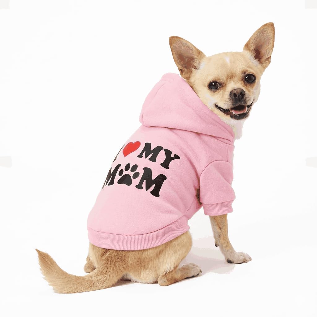 DroolingDog Small Girl Dog Shirts I Love My Mom Dog Hoodies Small Dogs Clothes XS Puppy Girl Hoodies I Love Mommy Shirt