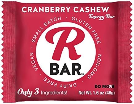 RBAR Cranberry Cashew Energy and Protein Bar - no Gluten, Vegan - 3 Ingredients (10 Pack)