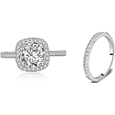 BeFab Cz Bridal Ring Set Accented Round Halo Engagement Ring Matching Half Eternity Wedding Band Size 4-10