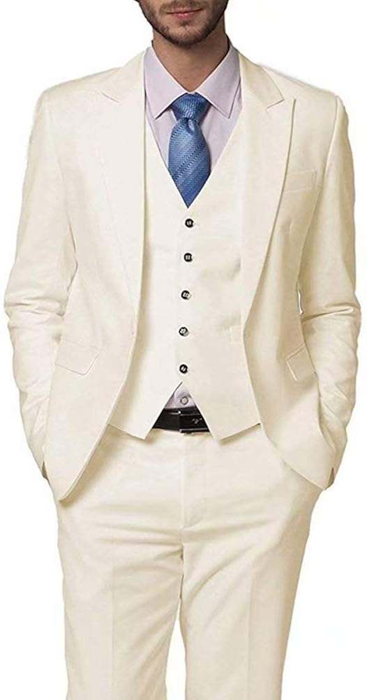 Onlylover Men S Summer Beach Wedding Suits 3 Pieces Men Suits Groom Tuxedos One Button Ivory 42 Chest 36 Waist At Amazon Men S Clothing Store