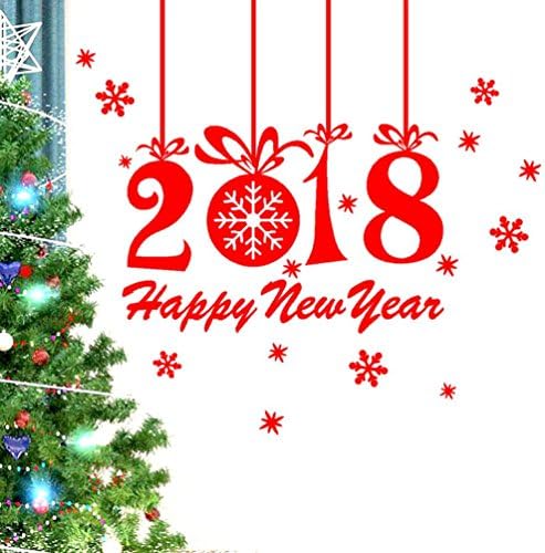 DRACLE 2018 Happy New Year Merry Christmas Home/Shop Decals Decor Wall Sticker Removable (74 x 54cm, Red)