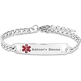 TGLS Red Medical Alert Bracelet for Women Men Emergency First Aid Health Alert Engraved Adjustable Stainless Steel Chain Bracelets