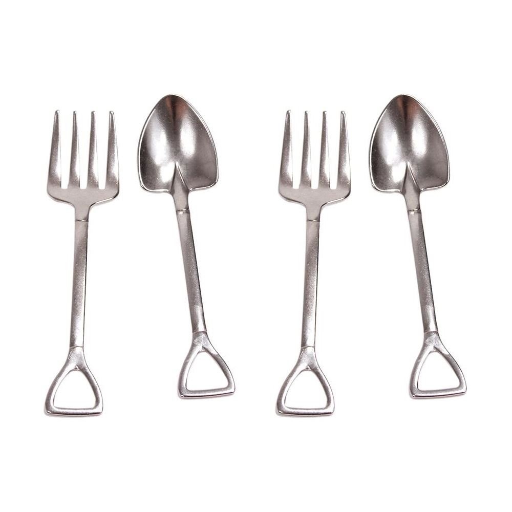 Eddingtons 83205 Set of 4 Shovel and Fork Gardeners Cutlery, Stainless Steel, Silver