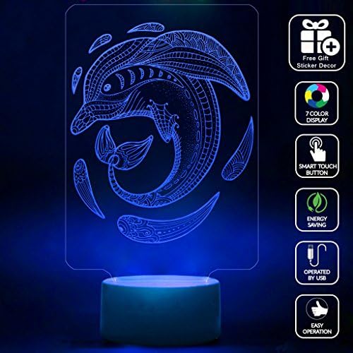CMLART 3d Lamp Dolphins Swimming Art Design Night 7 Color Change Best Gift Night Light LED Furnish Desk Table Lighting Home Decoration Toys